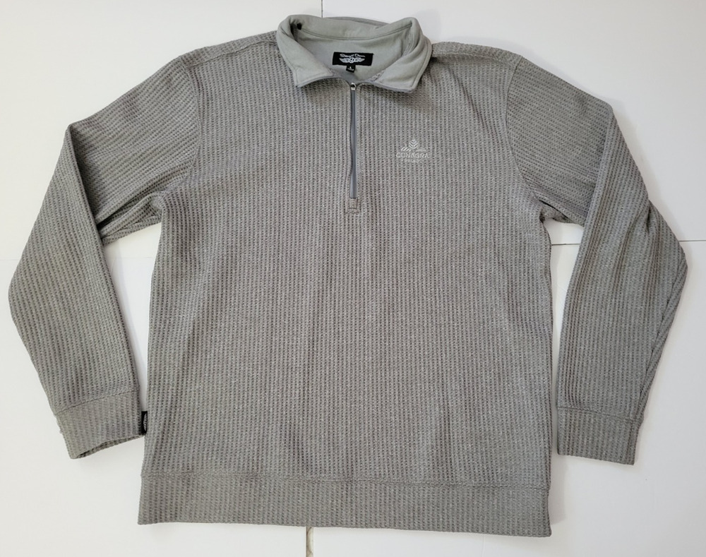 Straight Down Mens Large Gray Waffle Knit Quarter Zip Golf Pullover Sweater